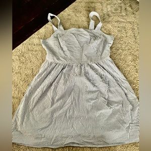 J. Crew Blue pinstripe dress with open back